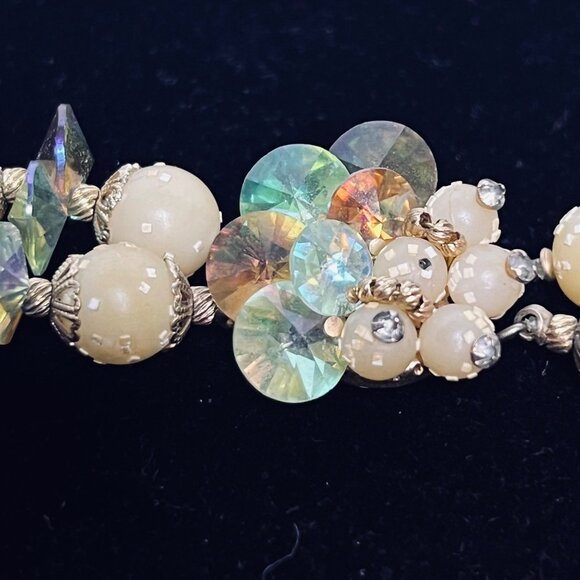 Vintage Double Strand Sugared Bead And AB Rhinestone Necklace (6120) - Picture 3 of 9